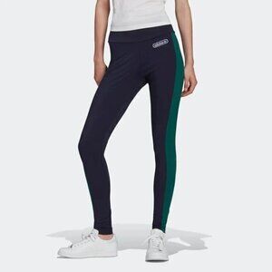 ADIDAS Womens Originals RETRO LUXURY LEGGINGS Legend Ink / Collegiate Green Sz S